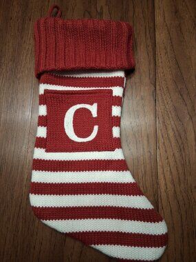 Target Wondershop Red & White  C  Monogram Knit Christmas Stocking Lined